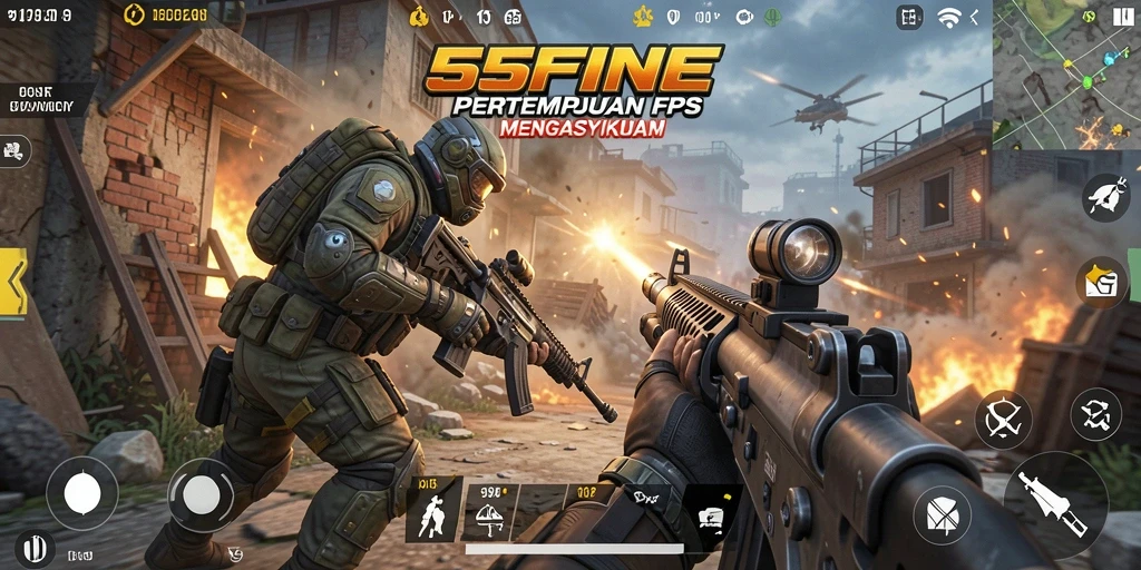 Gameplay seru dalam 55FIVE menampilkan aksi tembak-menembak yang menegangkan.
