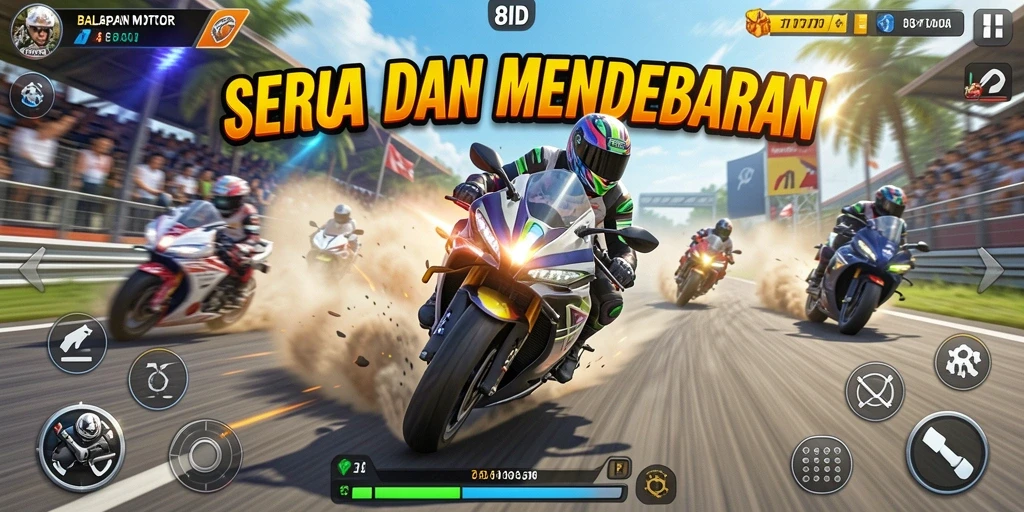 Tampilan gameplay seru saat balapan motor penuh adrenalin.
