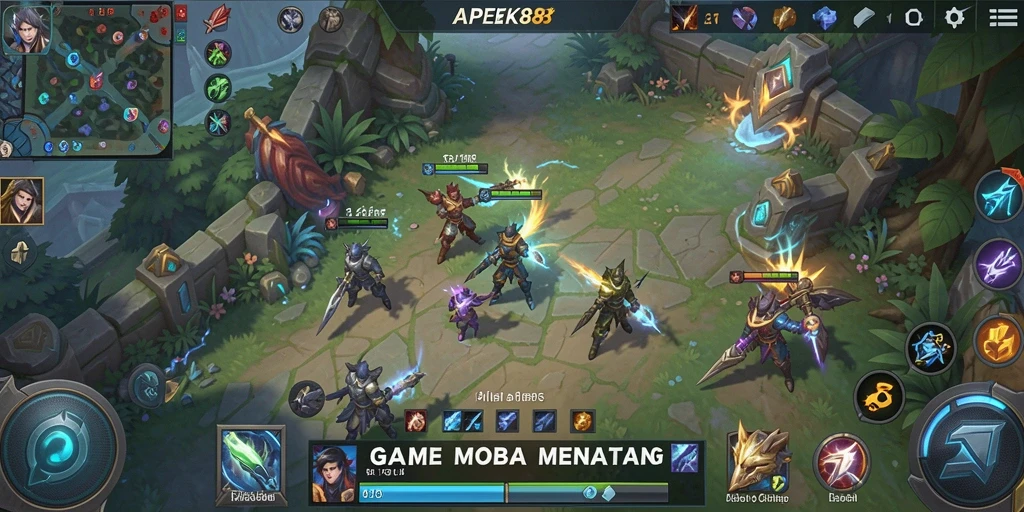 Tangkapan layar utama APEK88 menampilkan aksi gameplay MOBA yang intens.