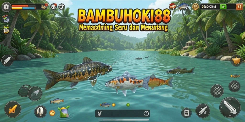 Screenshot gameplay BAMBUHOKI88 menampilkan aksi memancing yang mendebarkan.
