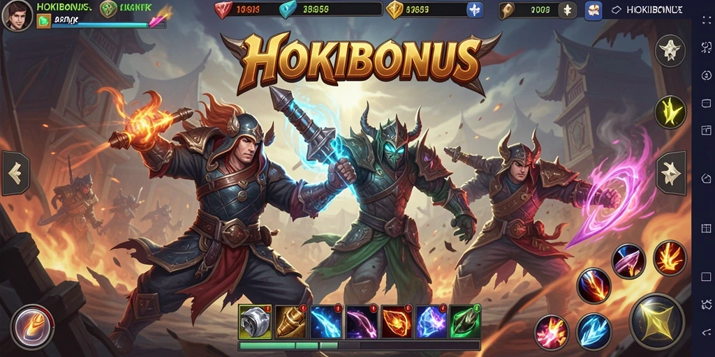 Tampilan gameplay seru HOKIBONUS dengan pertarungan epik.