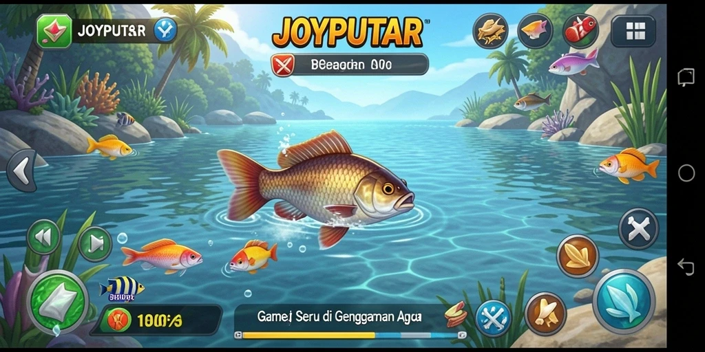 Tampilan gameplay seru dalam JOYPUTAR saat memancing ikan.