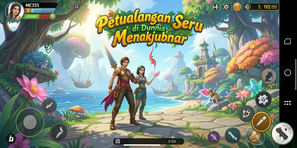 Tangkapan layar ME355 menampilkan karakter utama menjelajahi hutan yang rimbun.