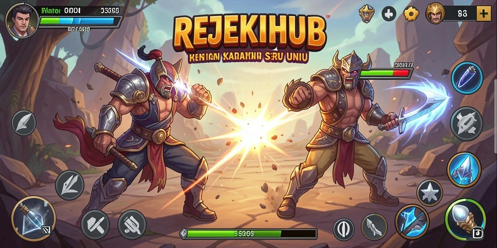 Gameplay REJEKIHUB dengan aksi pertarungan yang intens dan karakter unik.