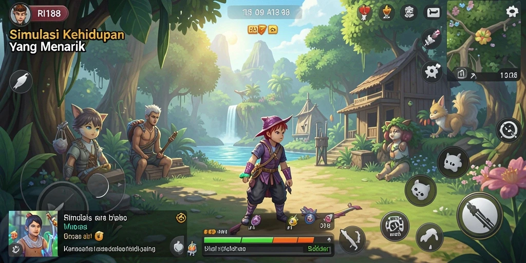 Tampilan gameplay menarik dari RI188 dengan berbagai aktivitas simulasi.