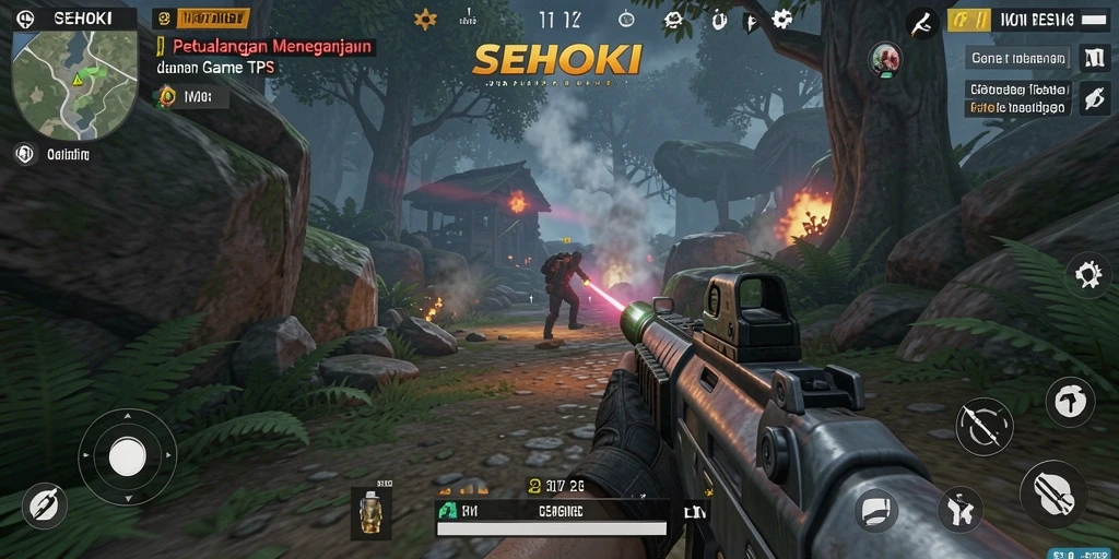 Screenshot utama SEHOKI menampilkan aksi seru dalam pertempuran TPS.
