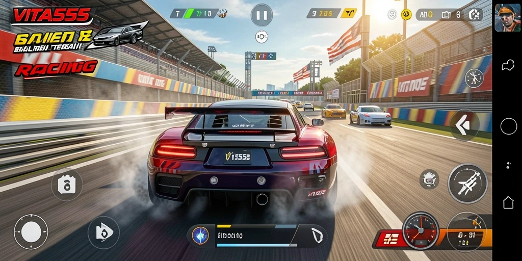 Tampilan gameplay menegangkan dari VITA555 saat balapan.