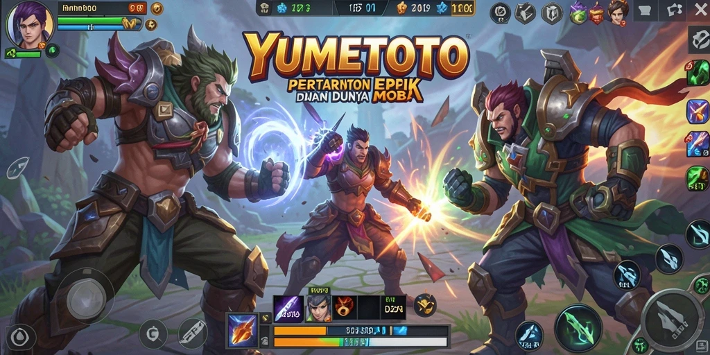 Gameplay seru dalam YUMETOTO dengan karakter unik dan pertarungan intens.